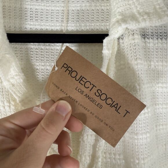 New Project Social T Swreater Women's Small Off White Knit Cotton Blend Pullover - Picture 5 of 10